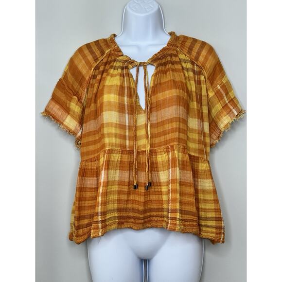 Anthropologie Pilcro Bette Babydoll Top XS Orange Flowy Peasant Gauzy Milkmaid - Picture 2 of 16